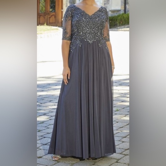 Mori Lee Dresses & Skirts - MGNY Madeline Gardner Formal Mother Of The Bride Charcoal Floor Length Bead 8/10